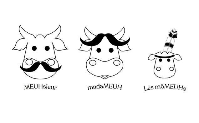 Dessin des mascottes madameuh meuhsieur et les momeuhs
